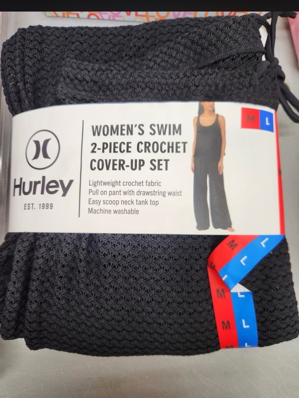 Hurley Black Women's Crochet 2-Piece Swim Cover-Up Set